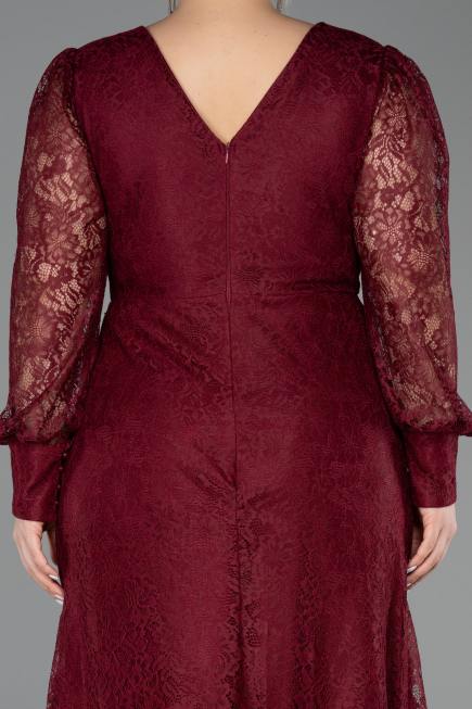 Robe de Soirée Grande Taille Longue Dantelle Rouge Bordeaux ABU6272