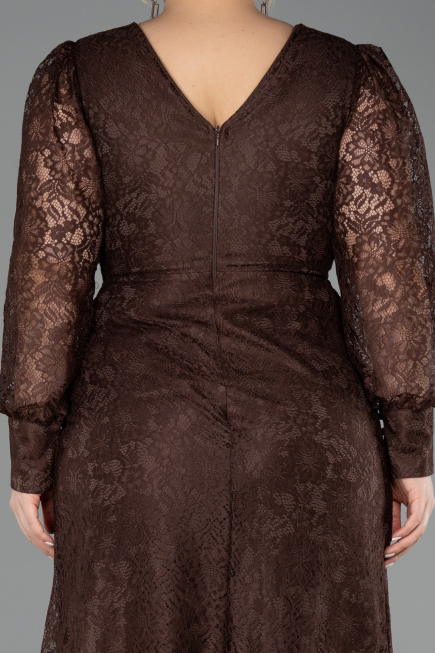 Robe de Soirée Grande Taille Longue Dantelle Brun ABU6272