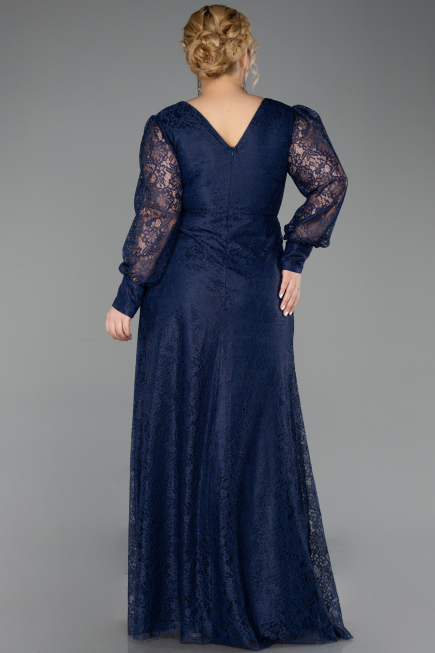 Robe de Soirée Grande Taille Longue Dantelle Bleu Marine ABU6272