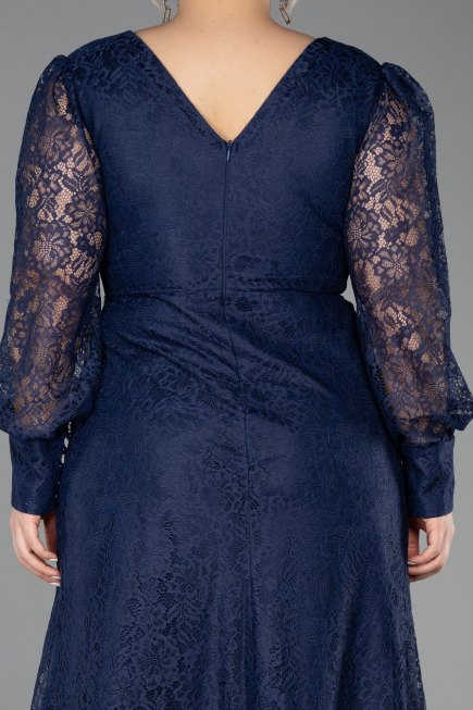 Robe de Soirée Grande Taille Longue Dantelle Bleu Marine ABU6272
