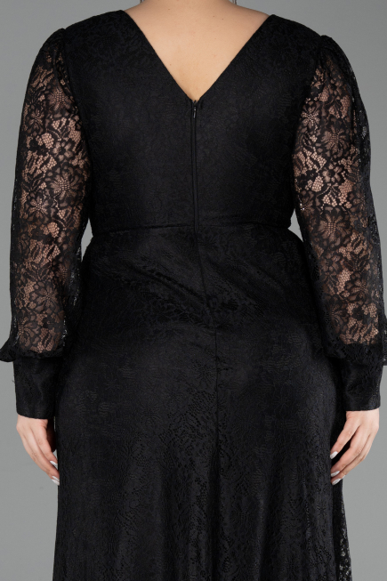 Robe de Soirée Grande Taille Longue Dantelle Noir ABU6272