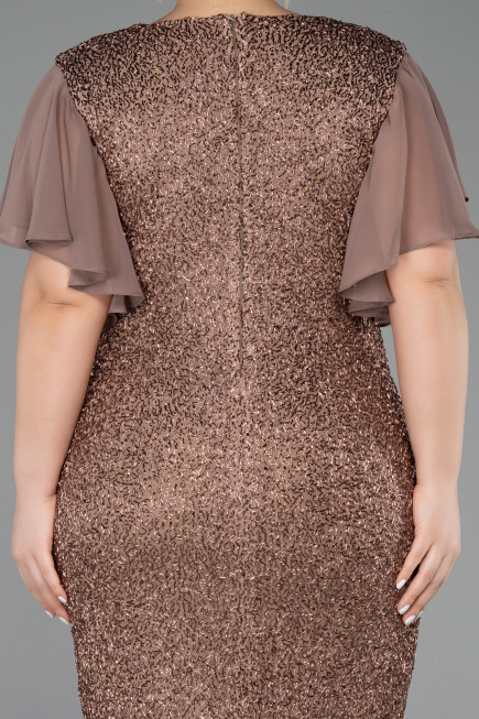 Robe De Invitation Grande Taille Midi Perlé Cuivre ABK2642