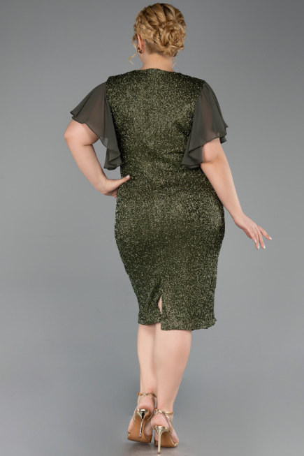 Robe De Invitation Grande Taille Midi Perlé Kaki ABK2642