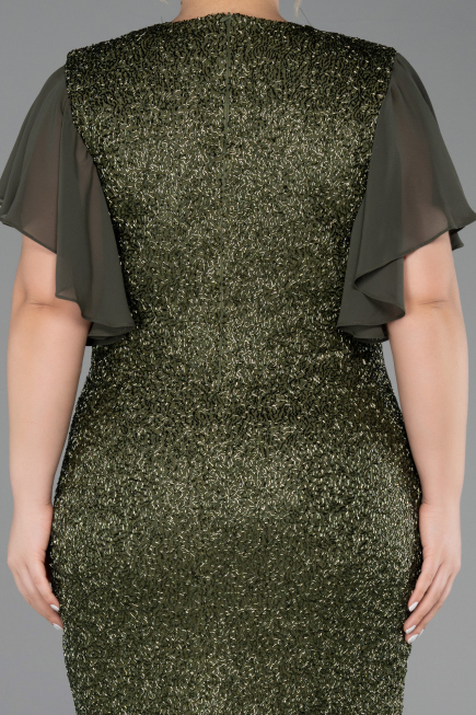 Robe De Invitation Grande Taille Midi Perlé Kaki ABK2642