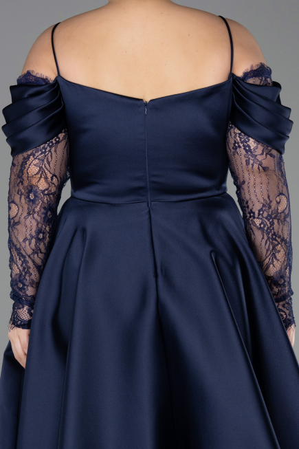 Robe De Invitation Grande Taille Midi Satin Bleu Marine ABK2652