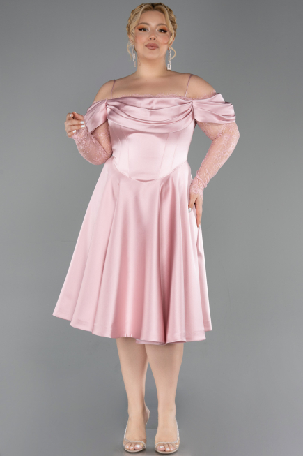 Robe De Invitation Grande Taille Midi Satin Poudre ABK2652