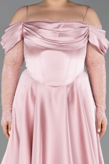 Robe De Invitation Grande Taille Midi Satin Poudre ABK2652