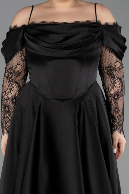 Robe De Invitation Grande Taille Midi Satin Noir ABK2652