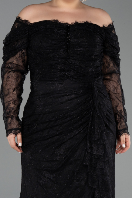 Robe De Soirée Grande Taille Longue Dantelle Noir ABU6305