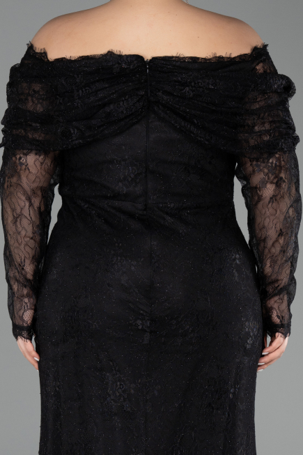 Robe De Soirée Grande Taille Longue Dantelle Noir ABU6305