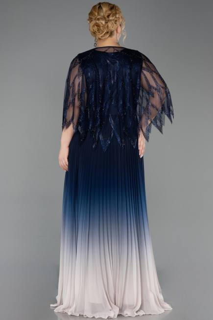 Robe De Soirée Grande Taille Mousseline Longue Bleu Marine ABU4633