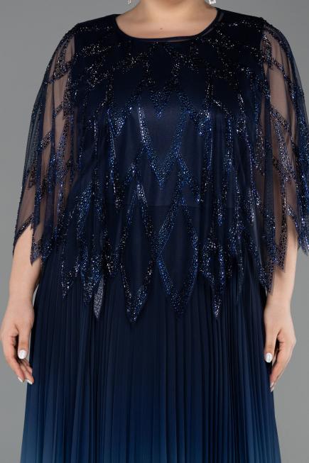 Robe De Soirée Grande Taille Mousseline Longue Bleu Marine ABU4633