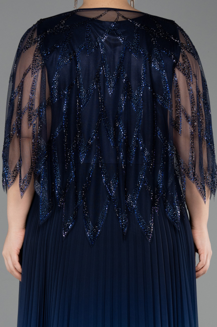Robe De Soirée Grande Taille Mousseline Longue Bleu Marine ABU4633