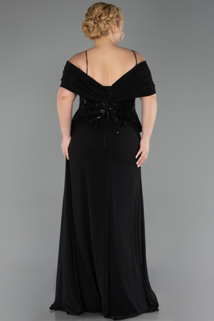 Robe de Soirée Grande Taille Longue Mousseline Noir ABU6274