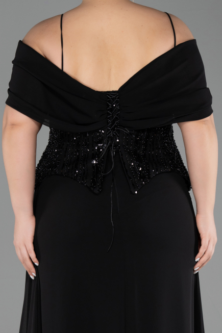 Robe de Soirée Grande Taille Longue Mousseline Noir ABU6274