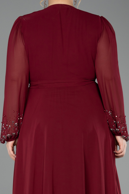 Robe De Soirée Grande Taille Mousseline Longue Rouge Bordeaux ABU3075