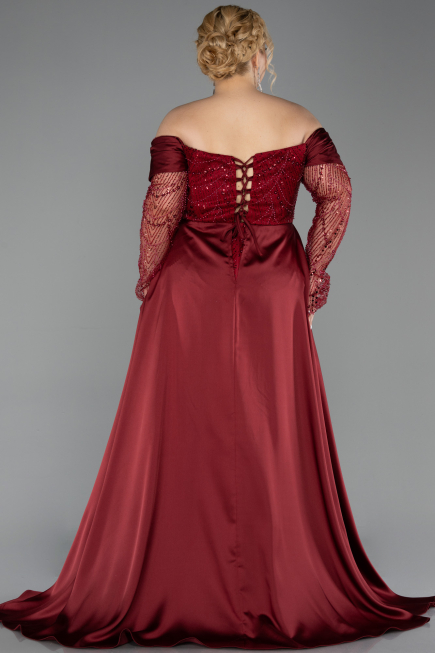Robe De Soirée Grande Taille Perlé Longue Rouge Bordeaux ABU6093