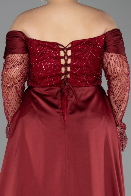 Robe De Soirée Grande Taille Perlé Longue Rouge Bordeaux ABU6093