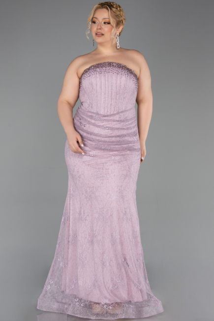 Robe de Soirée Grande Taille Longue Dantelle Lavande ABU6280