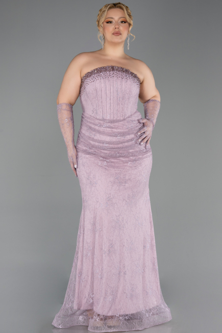 Robe de Soirée Grande Taille Longue Dantelle Lavande ABU6280