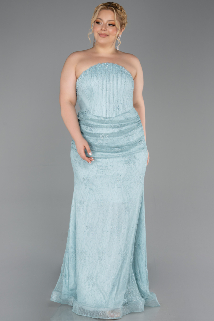 Robe de Soirée Grande Taille Longue Dantelle Menthe ABU6280