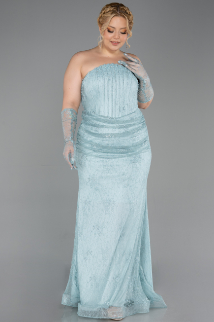 Robe de Soirée Grande Taille Longue Dantelle Menthe ABU6280