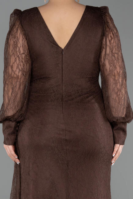 Robe De Soirée Grande Taille Longue Dantelle Brun ABU6283