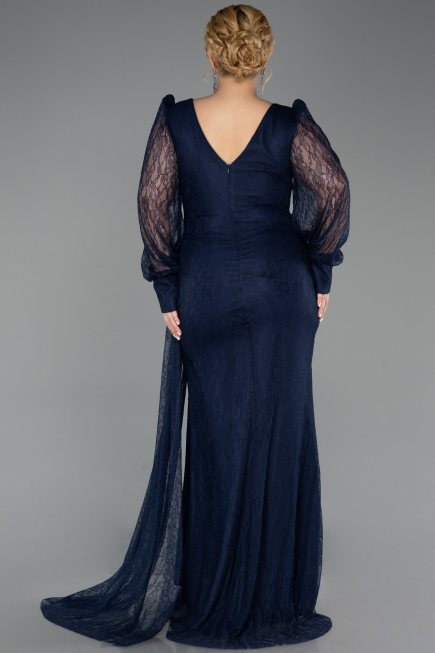 Robe De Soirée Grande Taille Longue Dantelle Bleu Marine ABU6283