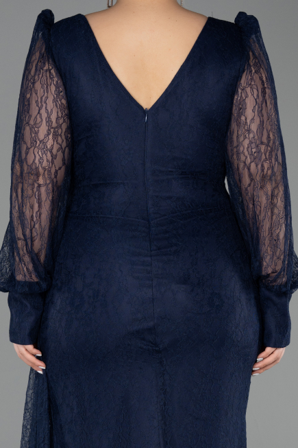 Robe De Soirée Grande Taille Longue Dantelle Bleu Marine ABU6283