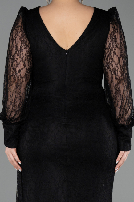 Robe De Soirée Grande Taille Longue Dantelle Noir ABU6283