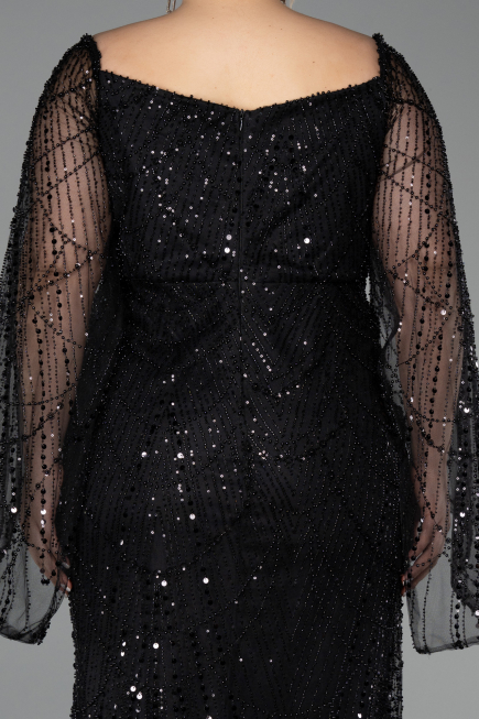 Robe De Soirée Grande Taille Longue Perlé Noir ABU5067