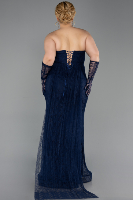 Robe de Soirée Grande Taille Longue Dantelle Bleu Marine ABU6280