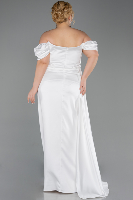 Robe de Soirée Grande Taille Satin Longue Blanc ABU1626