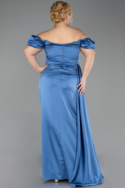 Robe de Soirée Grande Taille Longue Satin Indigo ABU1626