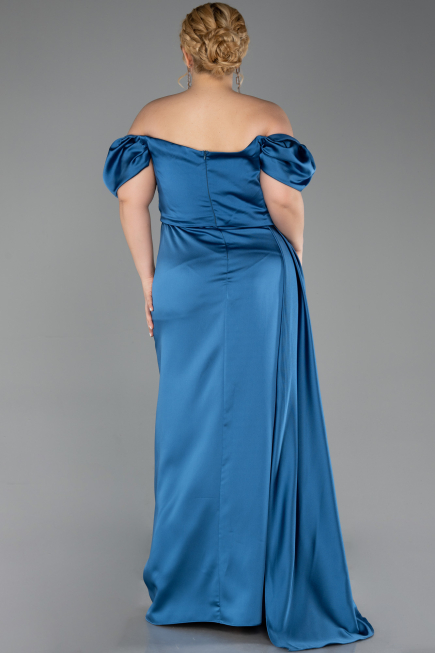 Robe De Soirée Grande Taille Satin Longue Vert Pétrole ABU1626
