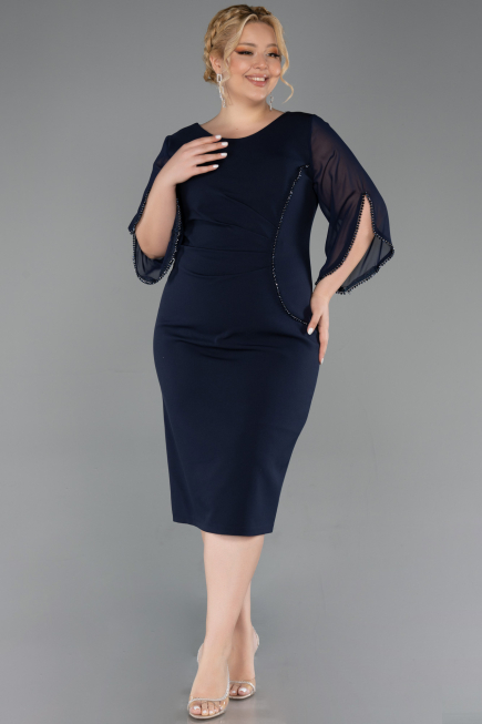 Robe De Invitation Grande Taille Midi Bleu Marine ABK2659