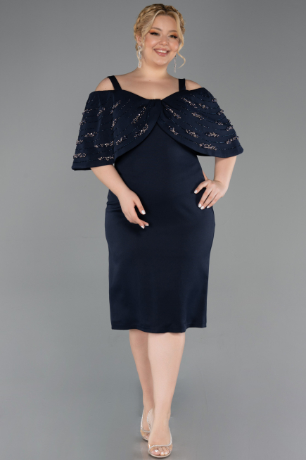 Robe De Invitation Grande Taille Midi Bleu Marine ABK2660