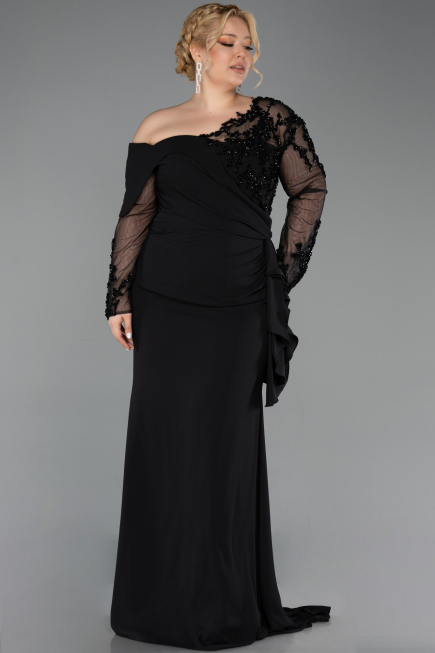 Robe Grande Taille Longue Mousseline Noir ABU5895