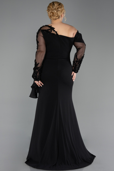 Robe Grande Taille Longue Mousseline Noir ABU5895