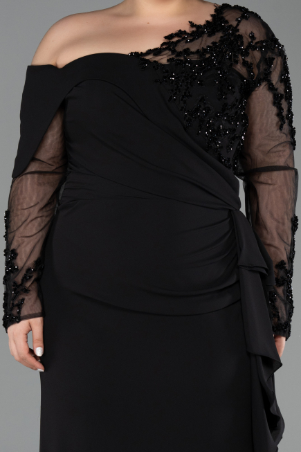 Robe Grande Taille Longue Mousseline Noir ABU5895