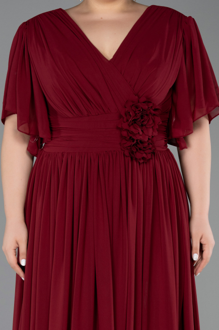 Robe De Soirée Grande Taille Longue Mousseline Rouge Bordeaux ABU6309