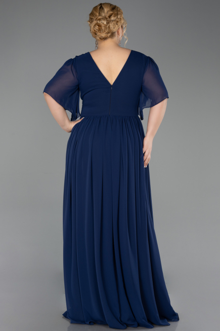 Robe De Soirée Grande Taille Longue Mousseline Bleu Marine ABU6309