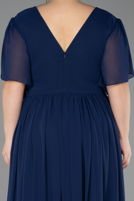 Robe De Soirée Grande Taille Longue Mousseline Bleu Marine ABU6309