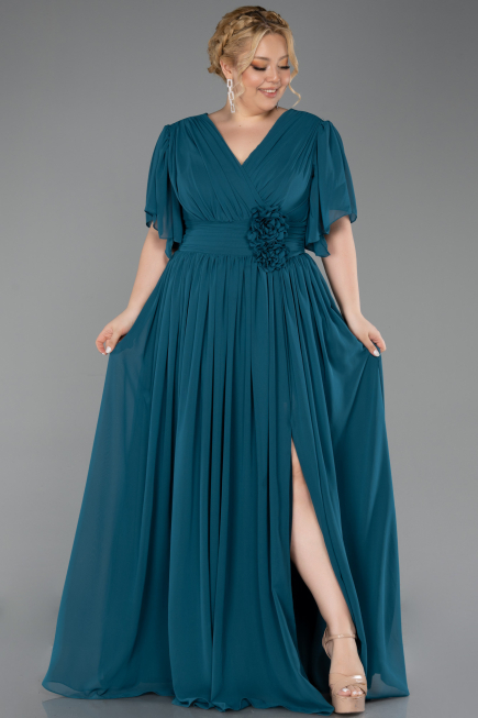 Robe De Soirée Grande Taille Longue Mousseline Vert ABU6309