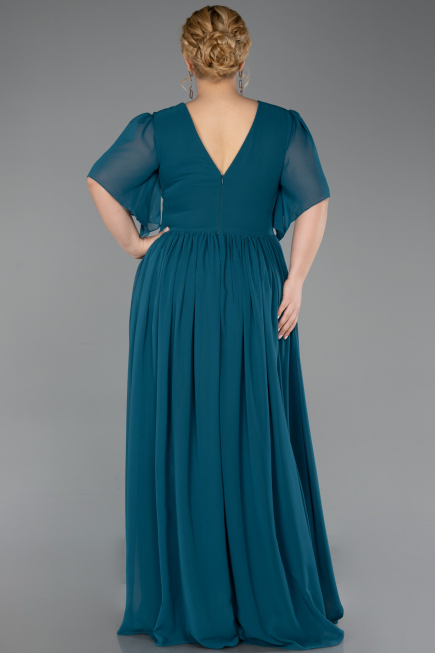 Robe De Soirée Grande Taille Longue Mousseline Vert ABU6309