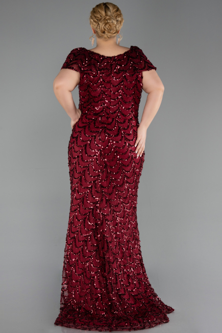 Robe De Soirée Grande Taille Longue Squameuse Rouge Bordeaux ABU6282