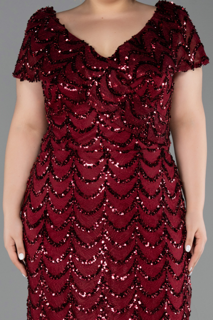 Robe De Soirée Grande Taille Longue Squameuse Rouge Bordeaux ABU6282