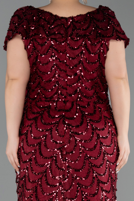 Robe De Soirée Grande Taille Longue Squameuse Rouge Bordeaux ABU6282