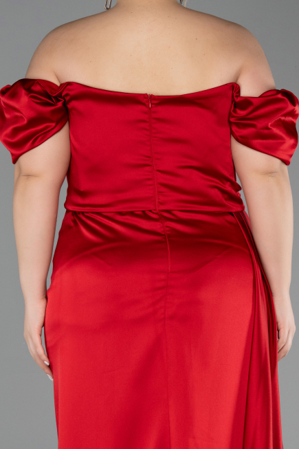 Robe de Soirée Grande Taille Longue Satin Rouge ABU1626