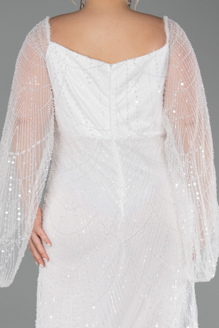 Robe De Soirée Grande Taille Perlé Longue Blanc ABU5067